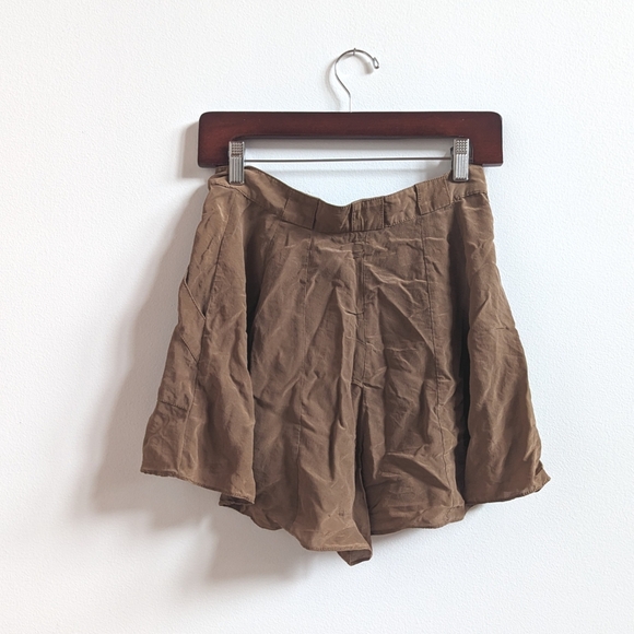 Anthropologie Elevenses Shorts Women's Sz 2 Brown High Waisted Silk Flowy Classi - Picture 2 of 6